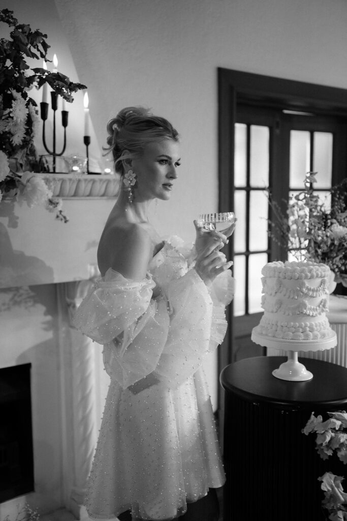 bride wearing jessica coutures gown for editorial wedding styled shoot in auckland