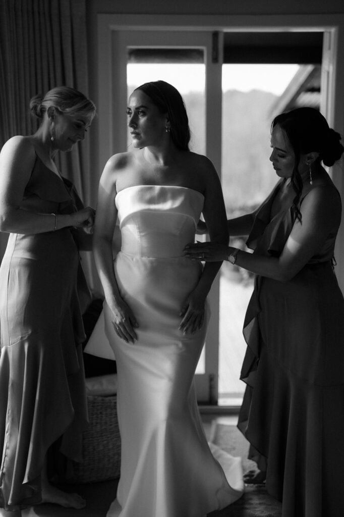 getting ready portraits in natalie rose bridal dress